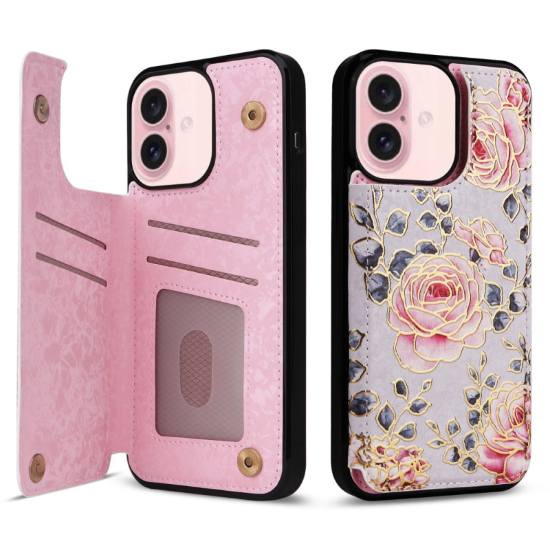 Coque iPhone 16 Porte-Cartes RFID Florale