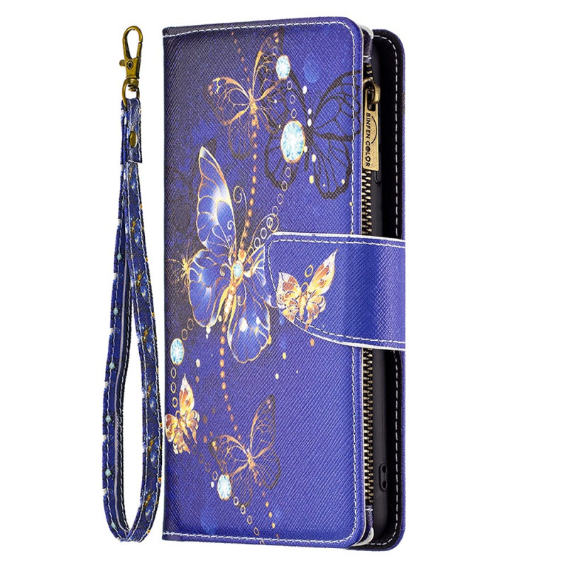Housse iPhone 16 Pro Portefeuille Papillons Pourpres