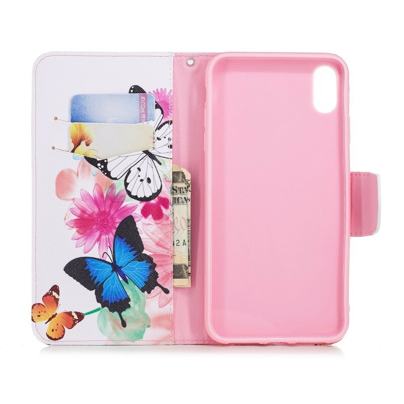 Housse iPhone XS Max Papillons et Fleurs Peints