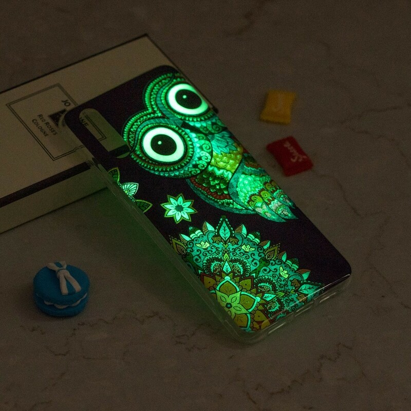 Coque iPhone XR Hibou Mandala Fluorescente