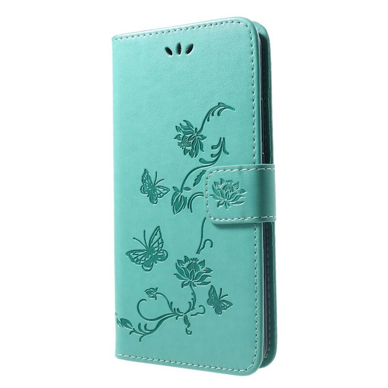 Housse Huawei P Smart Plus Papillons Et Fleurs À Lanière