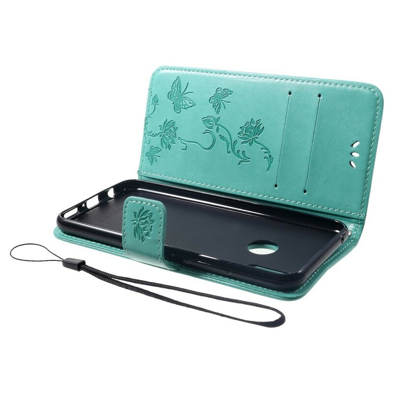 Housse Huawei P Smart Plus Papillons Et Fleurs À Lanière