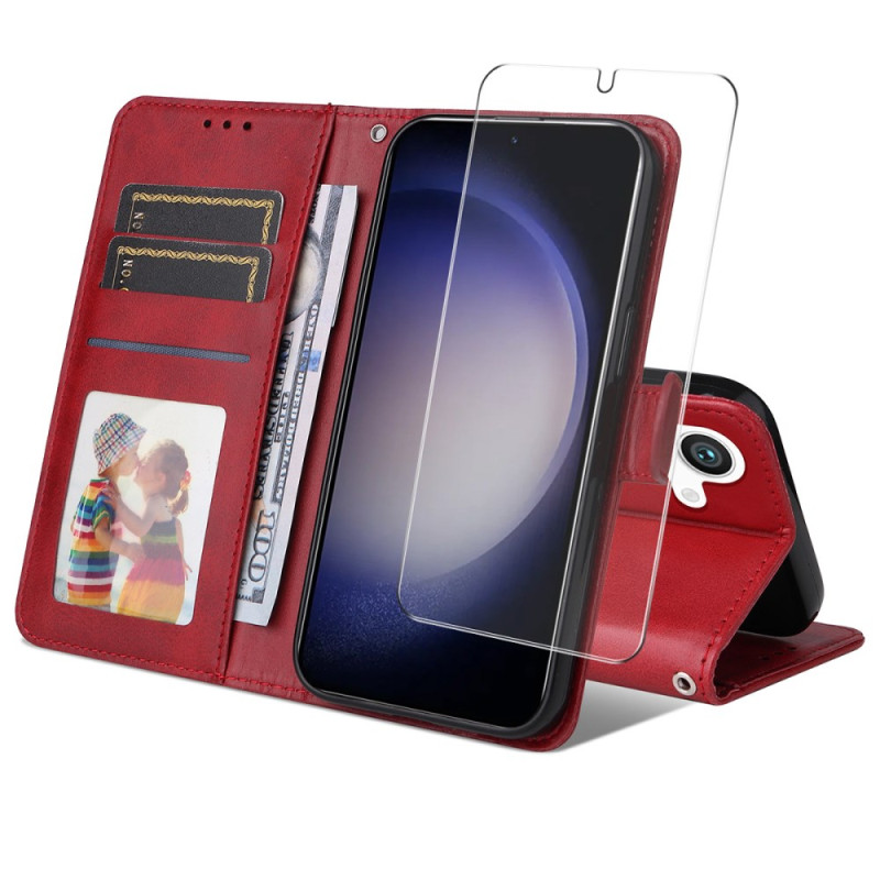 Housse Samsung Galaxy S25 5G Simili Cuir avec Protecteur Écran en Verre Trempé ENKAY
