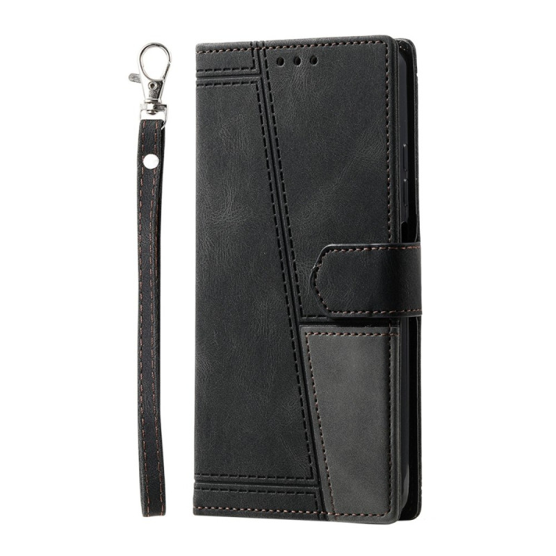 Housse Samsung Galaxy S25 Ultra 5G Portefeuille RFID Style Daim Bicolore à Lanière