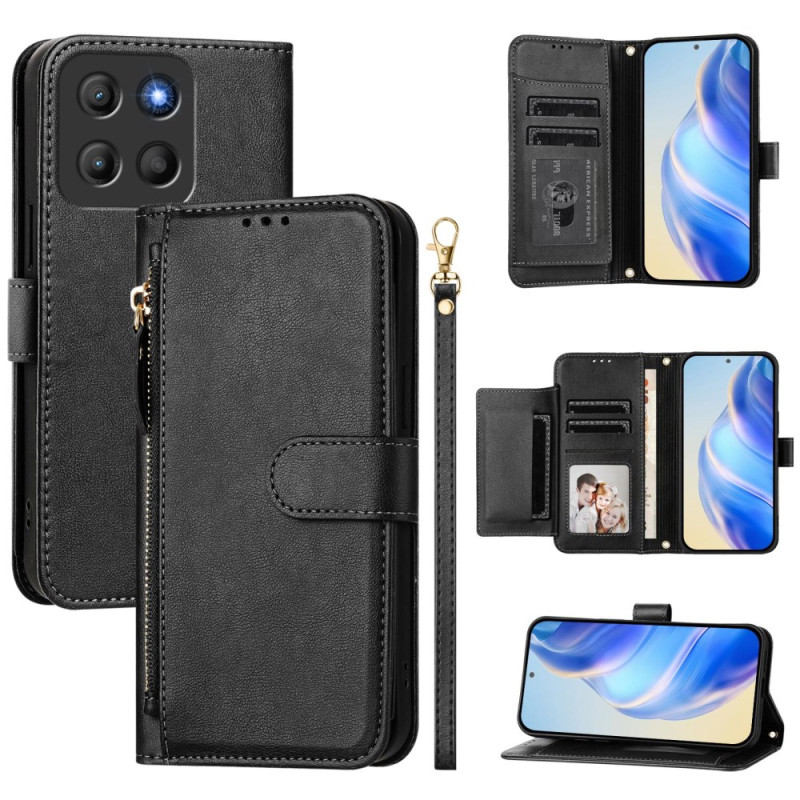 Housse Moto G15 Portefeuille Effet Daim à Lanière