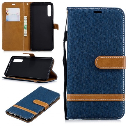 Housse Samsung Galaxy A7 Tissu et Effet Cuir à Lanière Housse Samsung Galaxy A7 Tissu et Effet Cuir à Lanière