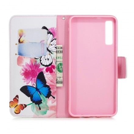 Housse Samsung Galaxy A7 Papillons et Fleurs Peints Housse Samsung Galaxy A7 Papillons et Fleurs Peints