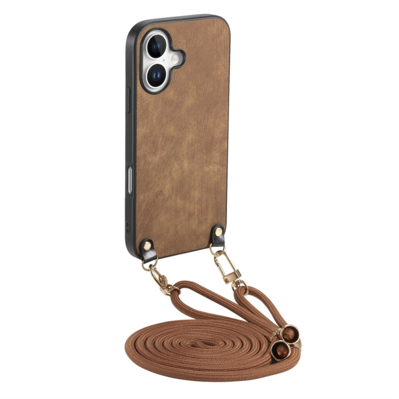 Coque à Cordon iPhone 16 Simili Cuir Rétro