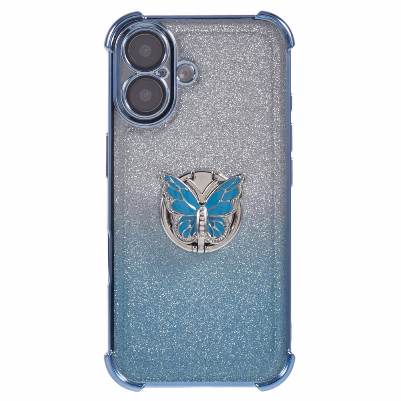 Coque iPhone 16 Support Papillon et Paillettes