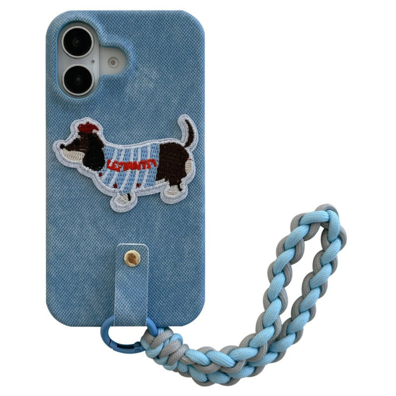 Coque iPhone 16 Texture Jeans et Sangle Tressée