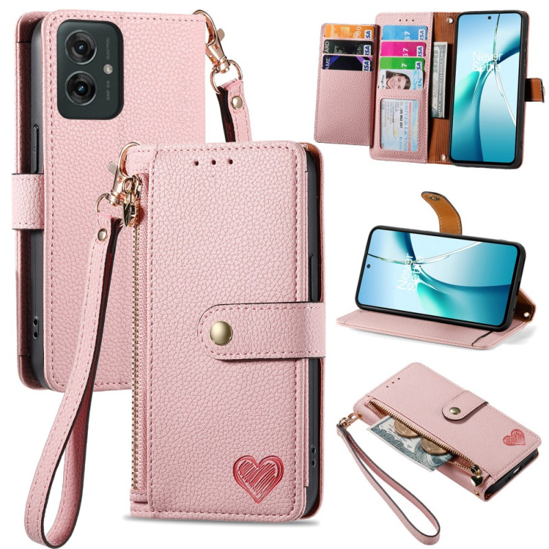 Housse Moto G55 5G Portefeuille avec Protection RFID Coeur