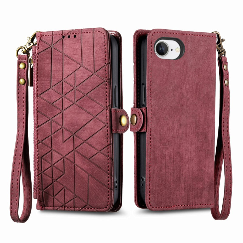 Housse iPhone 17E / 16E Portefeuille Motif Géométrique et Lanière