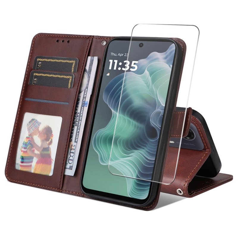 Housse Moto G35 5G Classique avec Protecteur Écran en Verre Trempé