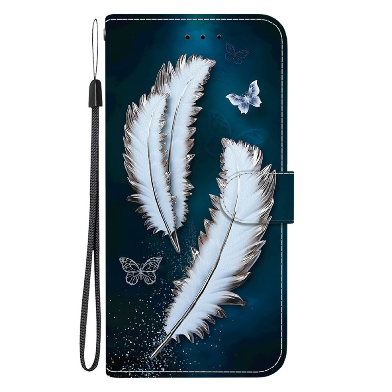 Housse Moto G75 5G Plumes Blanches