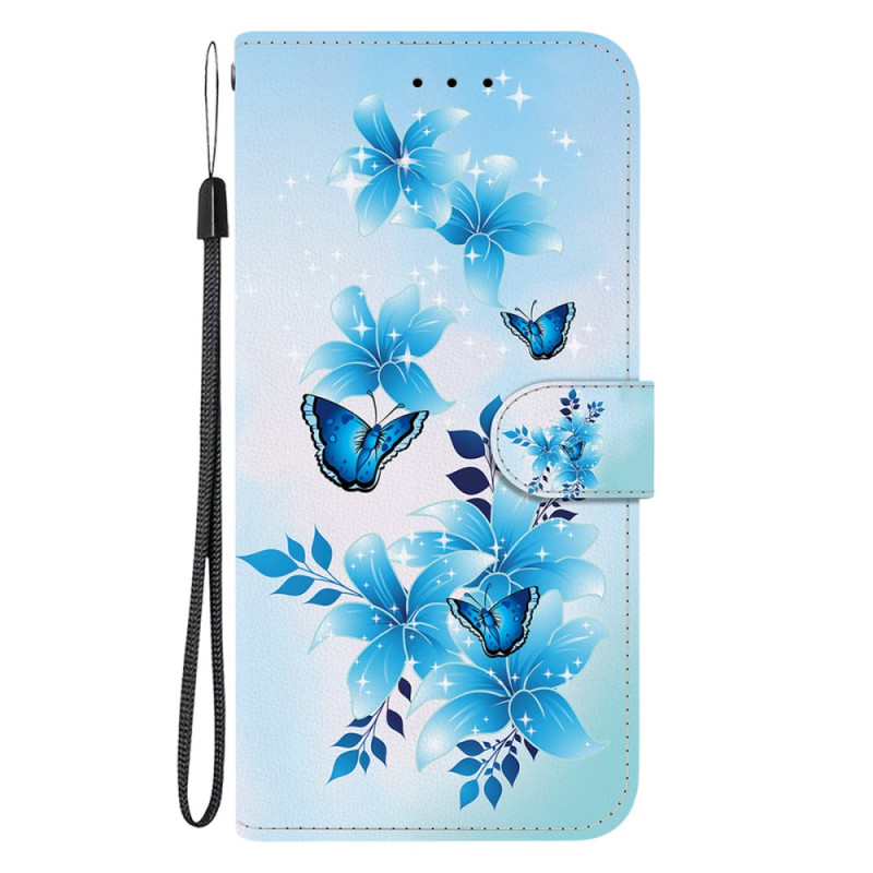 Housse Moto G75 5G Papillons Bleus et Fleurettes