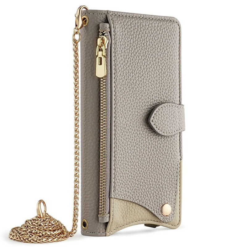 Housse Moto G75 5G Portefeuille Miroir et chaîne