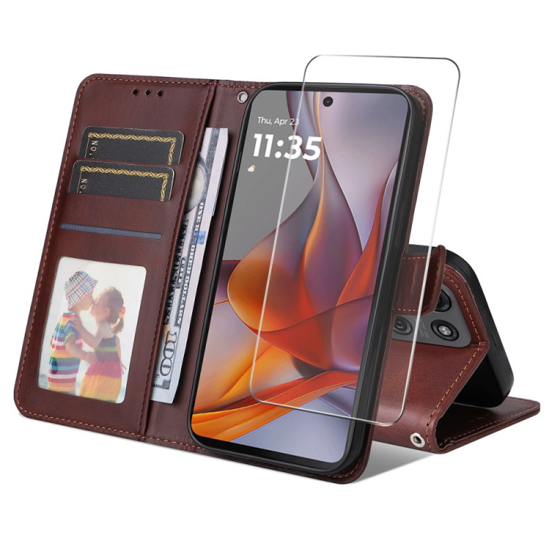 Housse Moto G75 5G Effet Cuir avec Protecteur Écran en Verre Trempé