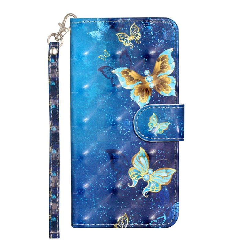 Housse Honor Magic 7 Lite / X9c Papillons Bleus et Or à Lanière