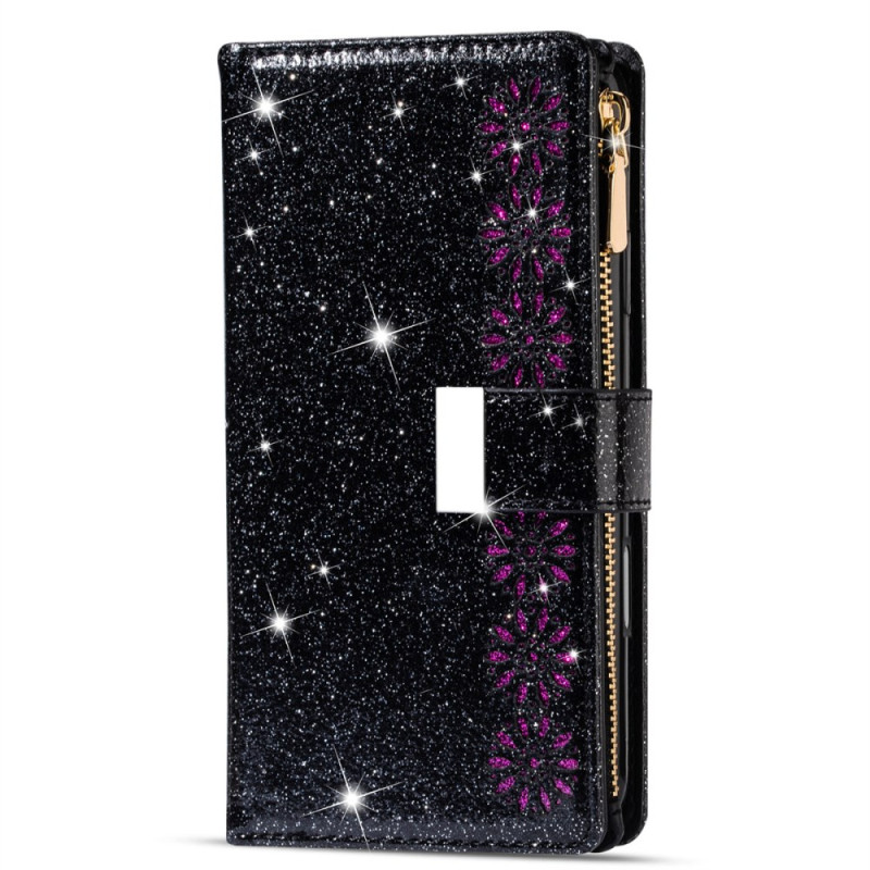 Housse IPhone 16E Portefeuille Paillettes à Lanière