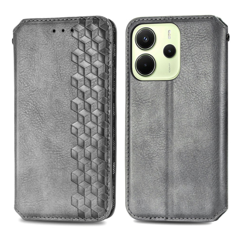 Flip Cover Xiaomi Redmi Note 14 4G Effet Cuir Vintage avec motif Losanges