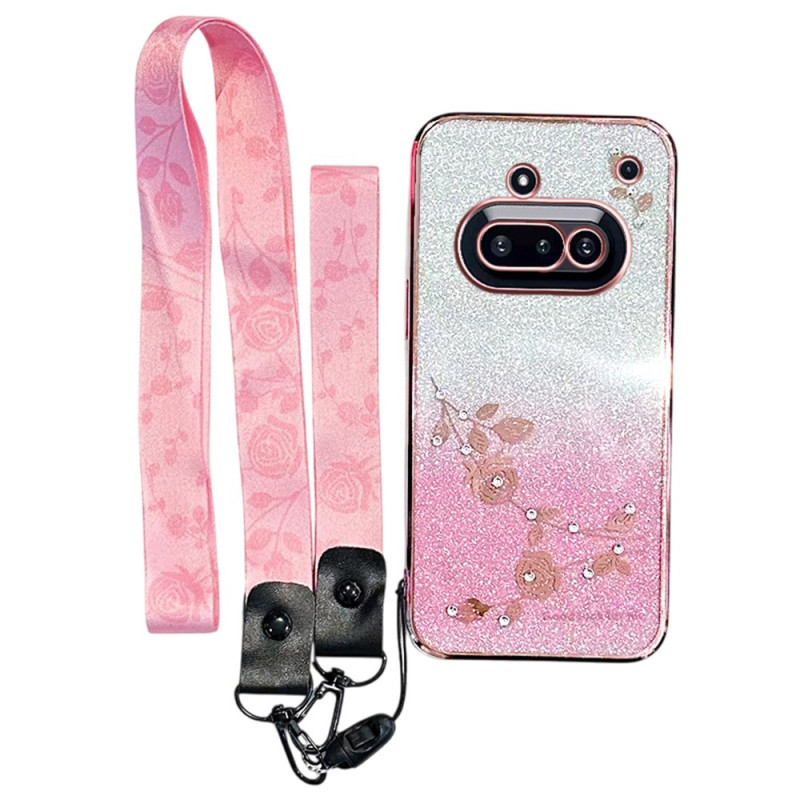 Coque Nothing Phone (3a) Fleurs et Strass à Lanières KADEM