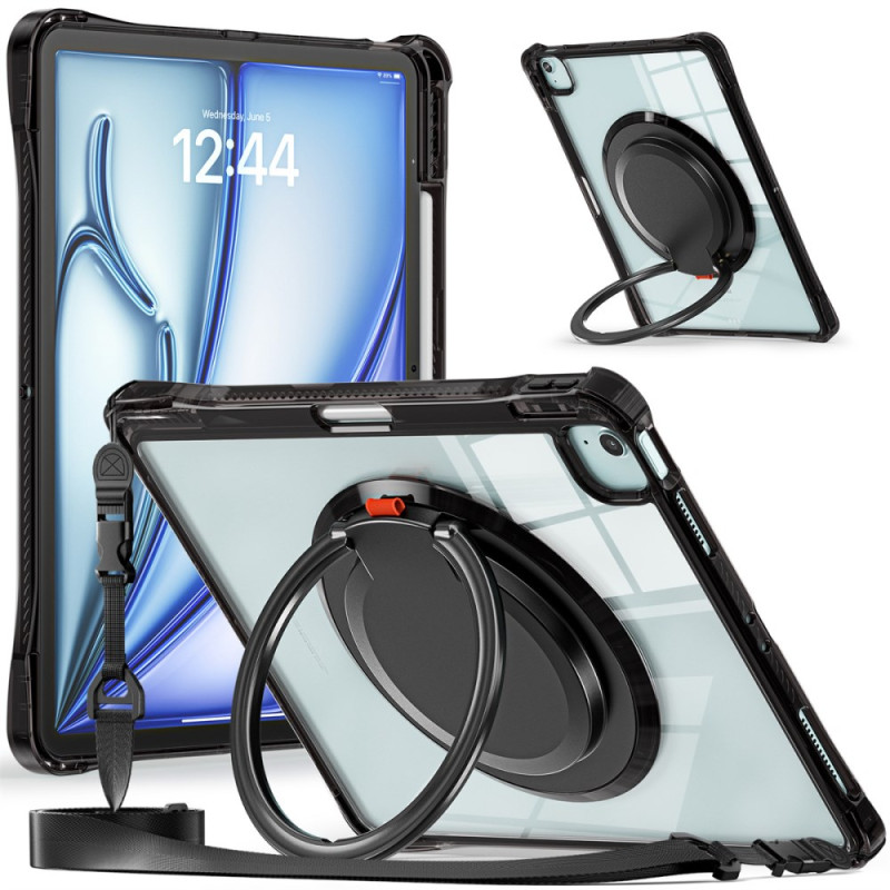 Coque iPad Air 13 (2025) (2024) / Pro 12.9 (2022) (2021) (2020) Transparente avec Bandoulière et Support Mains Libres