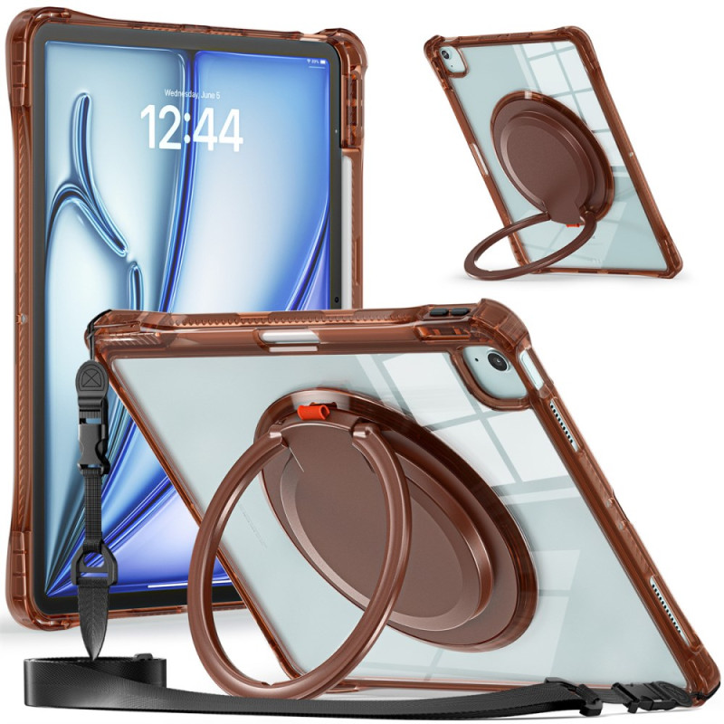 Coque iPad Air 13 (2025) (2024) / Pro 12.9 (2022) (2021) (2020) Transparente avec Bandoulière et Support Mains Libres