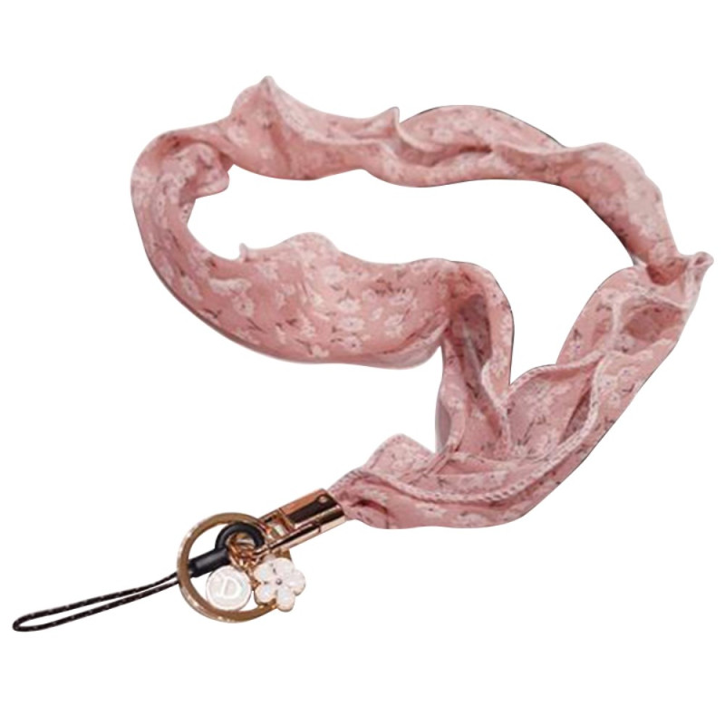 Lanière pour Téléphone Style Foulard en Soie et Pendentif