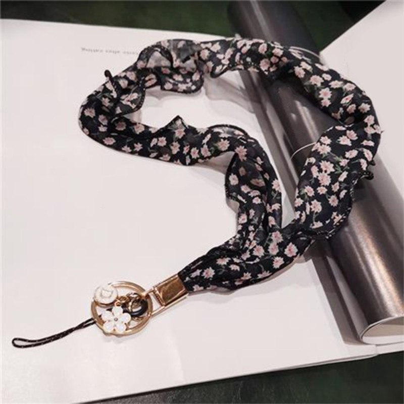 Lanière pour Téléphone Style Foulard en Soie et Pendentif