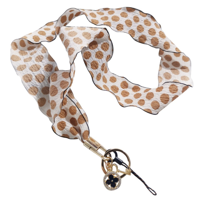 Lanière pour Smartphone Style Foulard en Soie avec Pendentif Trèfle