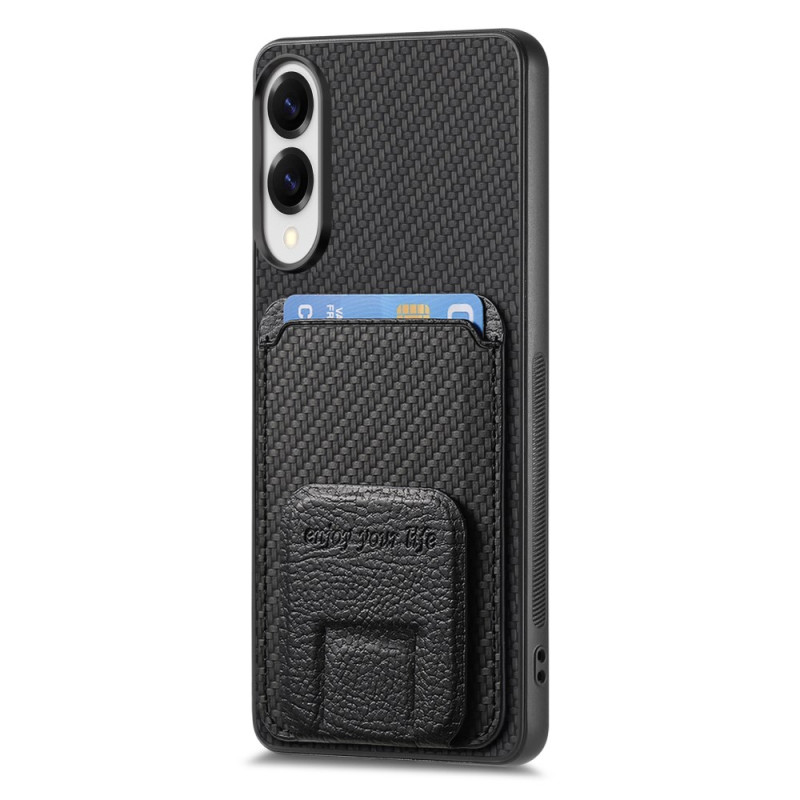 Coque Samsung Galaxy S25 Edge Texture Fibre Carbone Porte-Cartes et Support Intégré