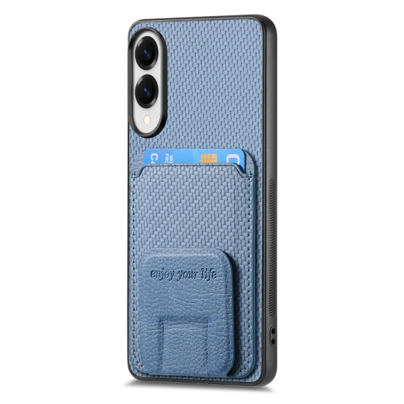 Coque Samsung Galaxy S25 Edge Texture Fibre Carbone Porte-Cartes et Support Intégré