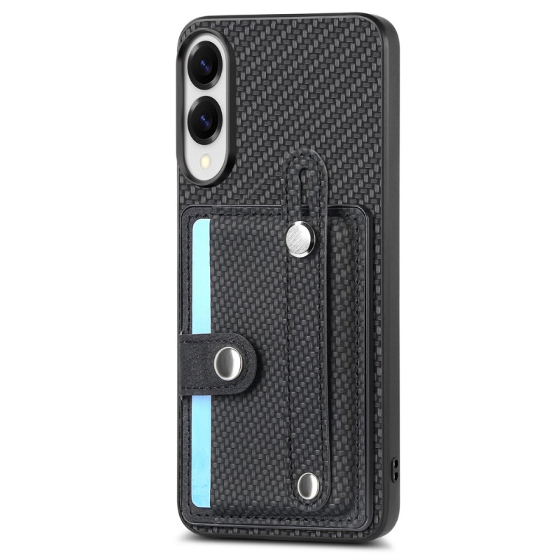 Coque Samsung Galaxy S25 Edge Fibre Carbone avec Porte-Cartes et Sangle-Support
