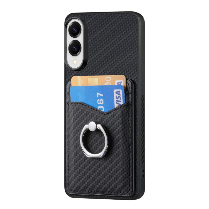Coque Samsung Galaxy S25 Edge Fibre Carbone avec Porte-cartes et Anneau-Support