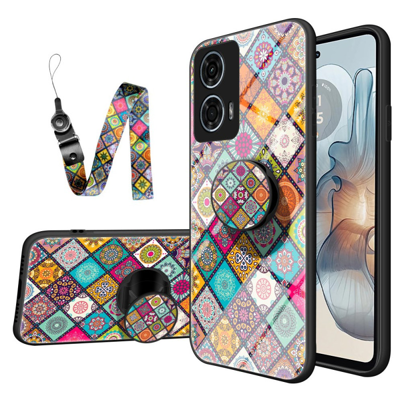 Coque Moto G24 Support et Lanière Patchwork