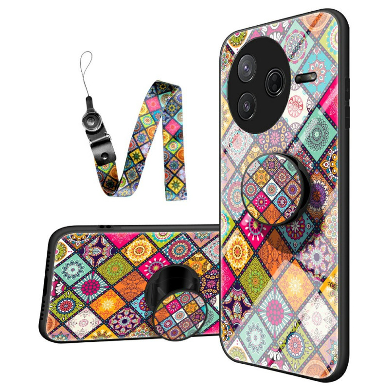 Coque Xiaomi Poco F7 Pro 5G Patcwork avec Support et Lanière