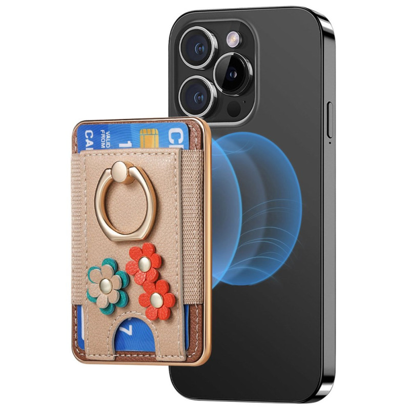 Porte-Cartes Magnétique avec Anneau-Support Fleurettes pour iPhone