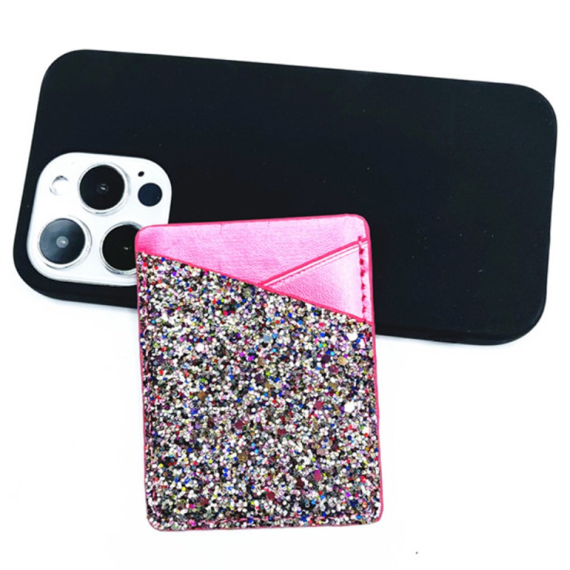 Porte-Cartes Adhésif Simili Cuir et Paillettes