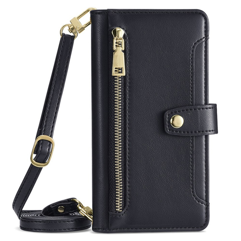 Housse Realme 14X 5G / C75 Portefeuille à Fermeture Éclair et Deux Sangles