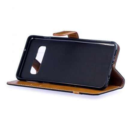 Housse Samsung Galaxy S10 Tissu et Effet Cuir à Lanière Housse Samsung Galaxy S10 Tissu et Effet Cuir à Lanière