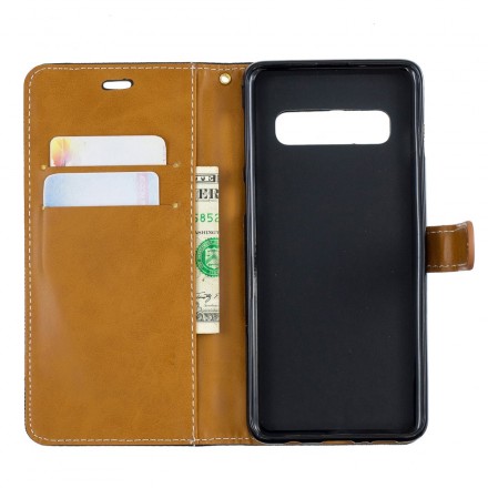 Housse Samsung Galaxy S10 Tissu et Effet Cuir à Lanière Housse Samsung Galaxy S10 Tissu et Effet Cuir à Lanière