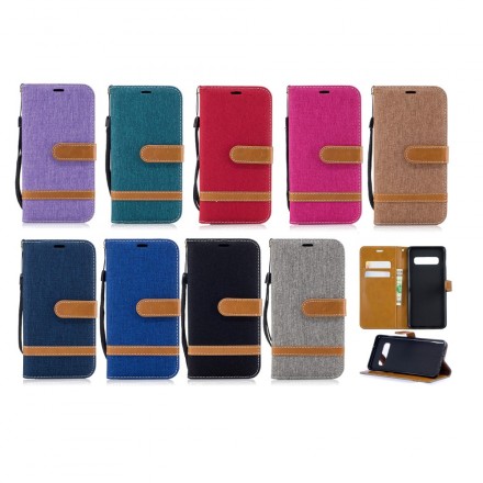 Housse Samsung Galaxy S10 Tissu et Effet Cuir à Lanière Housse Samsung Galaxy S10 Tissu et Effet Cuir à Lanière