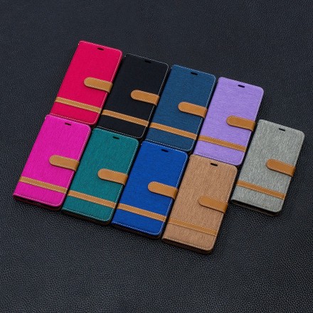 Housse Samsung Galaxy S10 Tissu et Effet Cuir à Lanière Housse Samsung Galaxy S10 Tissu et Effet Cuir à Lanière