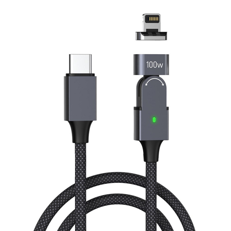 Câble de Chargement Magnétique Type-C avec Connecteur iP rotatif à 180 degrés - 1m