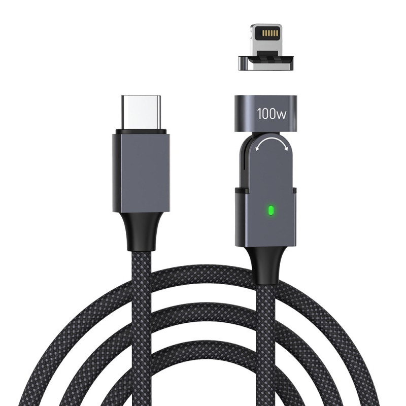 Câble de Charge Magnétique Rotatif à 180° avec Connecteur iP - 2m