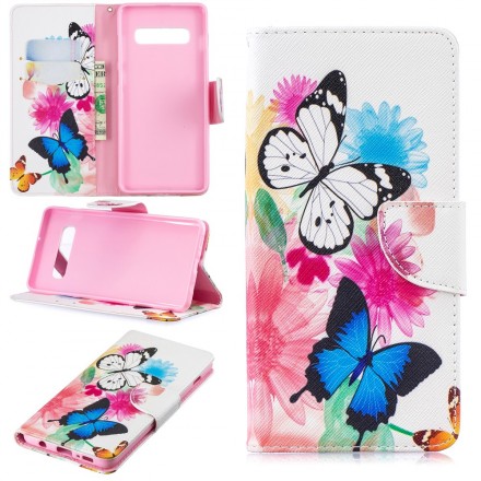Housse Samsung Galaxy S10 Plus Papillons et Fleurs Peints Housse Samsung Galaxy S10 Plus Papillons et Fleurs Peints
