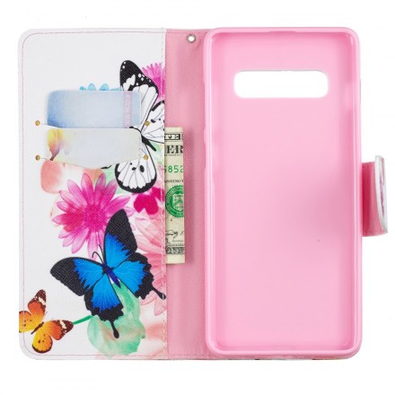 Housse Samsung Galaxy S10 Plus Papillons et Fleurs Peints