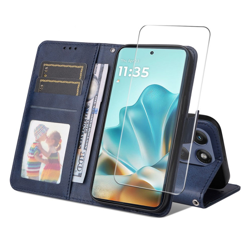 Housse Motorola Edge 60 / 60 Fusion Portefeuille avec Protection Écran en Verre Trempé