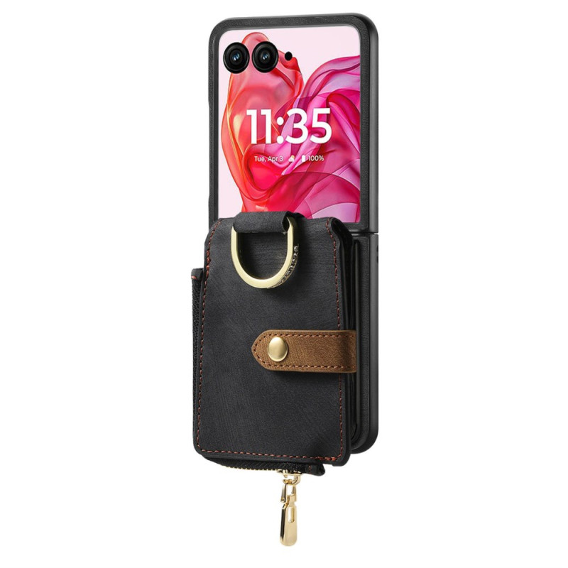 Coque Motorola Razr 60 Ultra Poche Zippée et Porte-Cartes Style Rétro