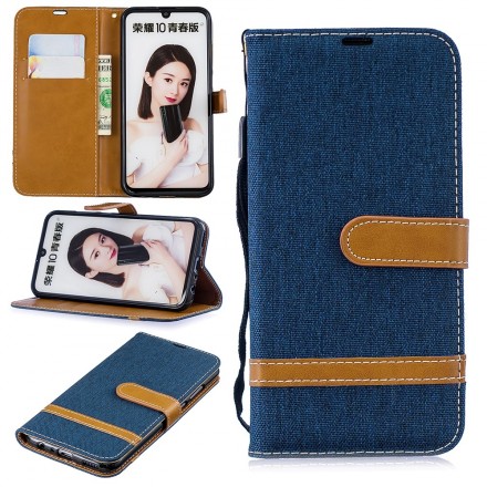 Housse Honor 10 Lite / Huawei P Smart 2019 Tissu et Effet Cuir à Lanière
